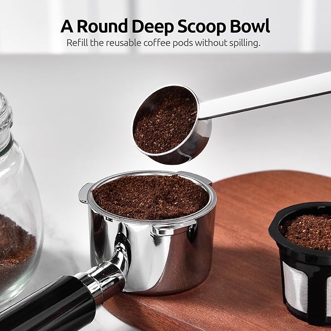 U-Taste Coffee Scoop 1 Tablespoon: 18/8 Stainless Steel Measuring Scooper for Ground Coffee, Bean, Powder, Espresso, 6.9in Long Handle Metal Meaure Spoon for Canister, Jar (1Tbsp/15ml, Silver)