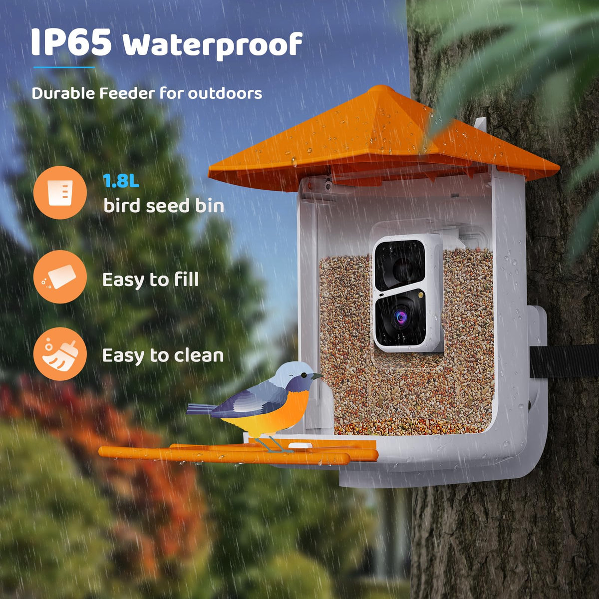 Buenkee Smart Bird Feeder with Camera, 2K HD, AI Bird ID, Solar Powered