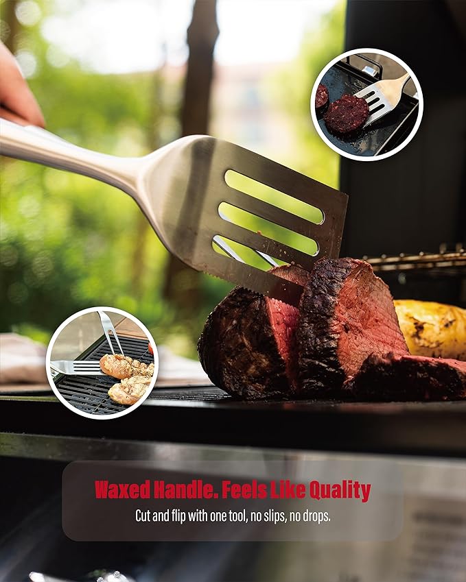 Heavy-Duty Panga-Panga BBQ Grilling Tools Set. Extra Thick Stainless Steel Multi-Function Spatula, Fork & Tongs | Essential Accessories for Barbecue & Grill. Ideal Gift for Father