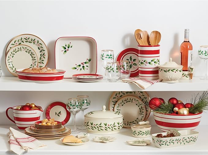 Lenox 6122048 Holiday 12-Piece-Plate-&-Mug Set, Christmas Dinnerware, Hosting