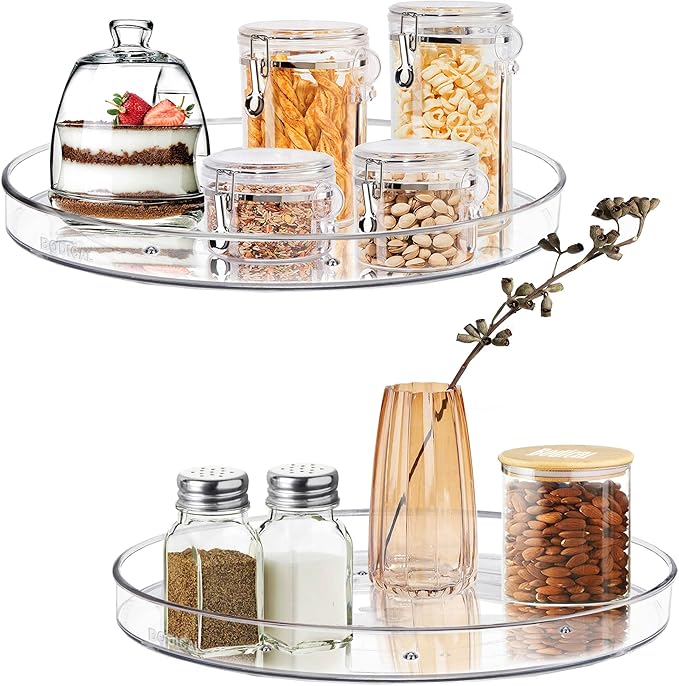 2 Pack Lazy Susan Organizer and 2 Tier Bathroom Organizer Countertop- 10.6inch/Clear