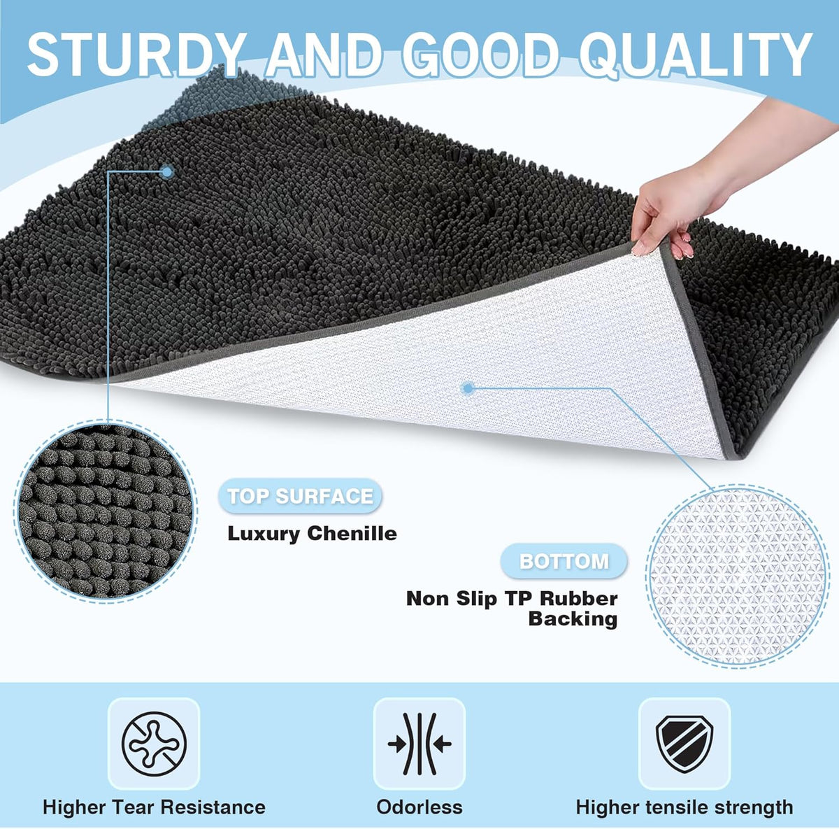 Amyracel Dirt Trapping Door Mat, 48" x 72" Large Absorbent Dog Door Mat for Muddy Paws, Quick Dry Non Slip Chenille Mud Mat for Dogs, Machine Washable Entry Indoor Entryway Rug for Inside Floor