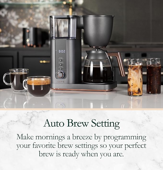 Café Specialty Drip Coffee Maker, 10-Cup Glass Carafe, WiFi Connected Smart Voice-to-Brew, Includes Reusable Filter Basket & Grounds Scooper, Barista-Quality Brew, SCA Certified, Matte Black