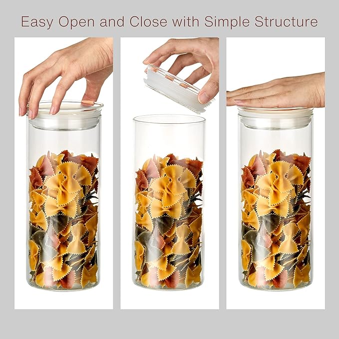 ZENS Glass Spaghetti Pasta Storage Container with Lids Set of 2, 65oz Tall Clear Airtight Food Storage Jar Canisters for Kitchen Pantry Noodles Flour Cereal Coffee Beans
