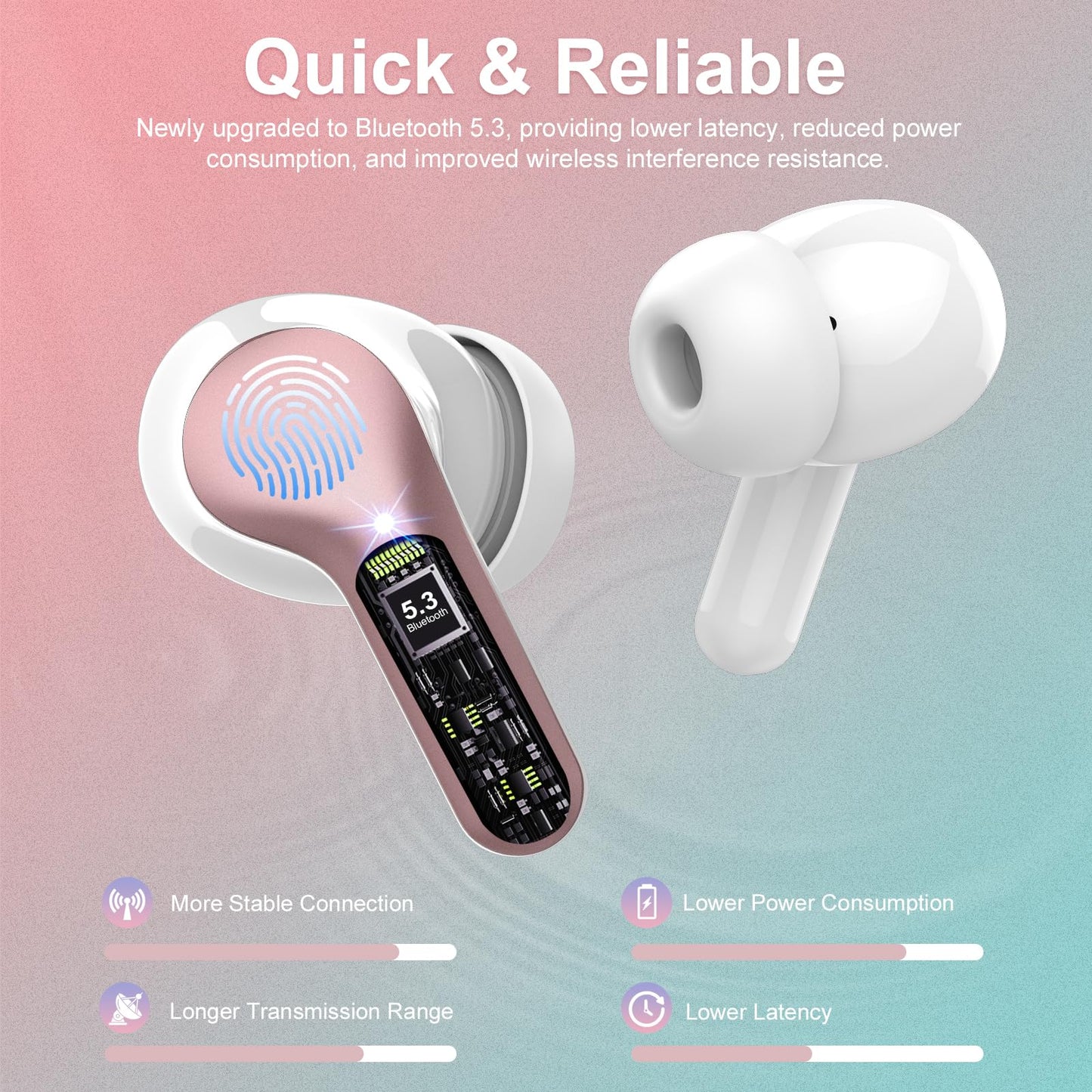 Wireless Earbuds, Bluetooth 5.4 Headphones HiFi Stereo, Bluetooth Earbuds