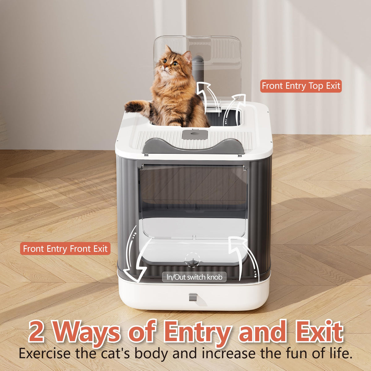 Covered Cat Litter Box with Lid for Kitten to Medium, Grey-White