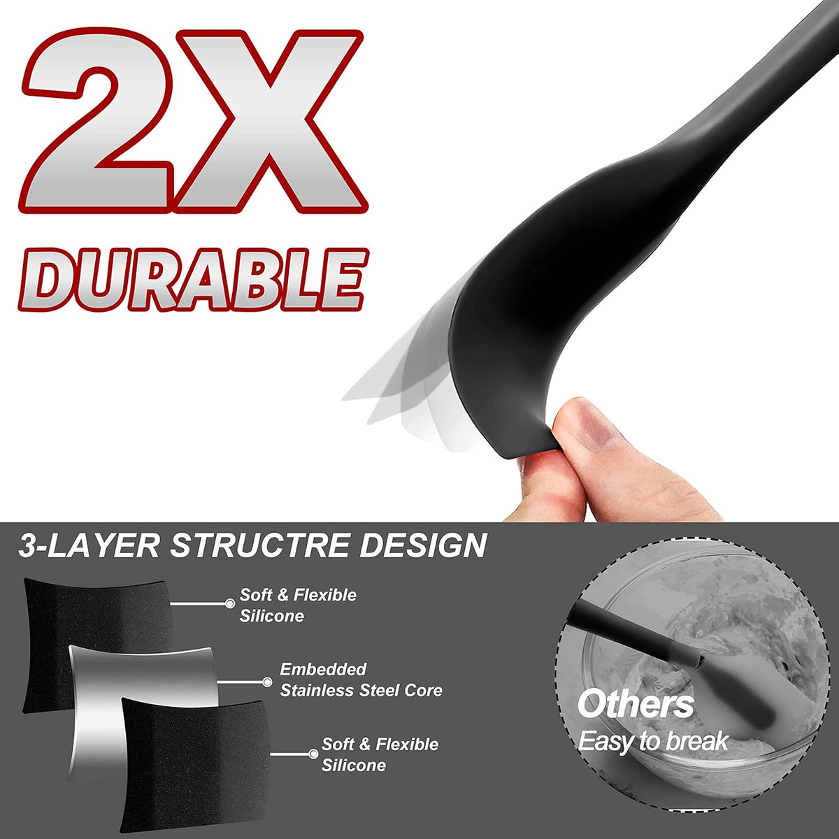 Anaeat Silicone Spatula Set of 5 - Seamless One-Pieces Design, Non-Stick Rubber Spatulas Kitchen Scraper Flexible for Easy Baking, Cooking, Scraping & Mixing, Heat Resistant & Dishwasher Safe