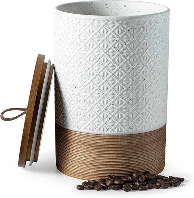 Miamolo Large Jar with Lid, Ceramic Coffee Container Kitchen Food Storage Jars with Airtight Lids for Spice Cookie Ground Coffee, Decorative Jars for Coffee Countertop, Bar Accessories- White 64 fl.oz