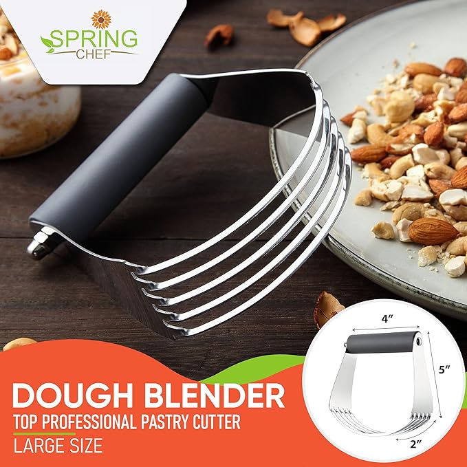 Spring Chef Large Gray Dough Blender For Baking, Heavy Duty Dough Cutter Tool, Stainless Steel Manual Pastry Cutter Tool with Sharp Blades, Dishwasher Safe Pastry Blender for Easy Mixing