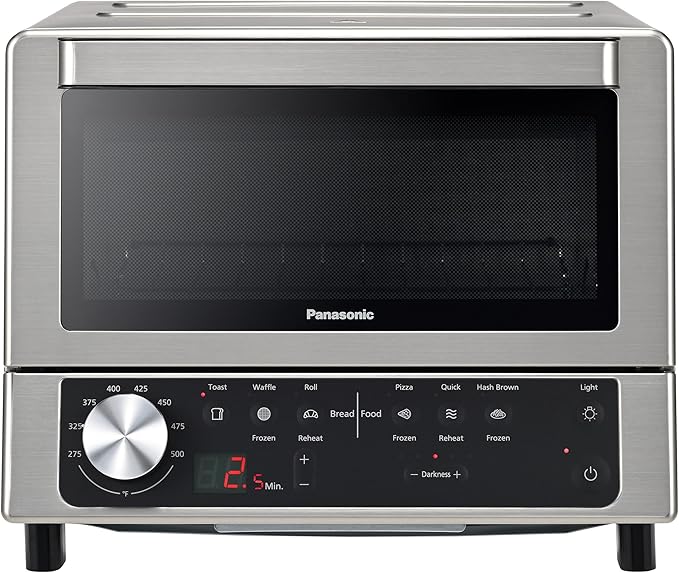 Panasonic FlashXpress Toaster Oven Countertop, Compact 4 Slice Toaster Oven w/Double Infrared Heating, PFAS-free, 6 Auto Cook Options & Precise Temperature Control, 1300W - NB-G200P (Stainless Steel)