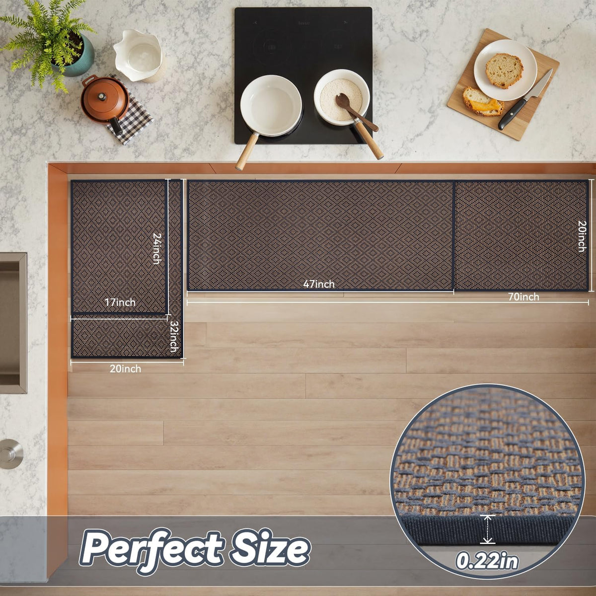 PADOOR Kitchen Floor Mat, Rubber Backed Kitchen Rugs Non Slip Washable, Super Absorbent Kitchen Mats for Floor Front of Sink, 17"x24" Blue
