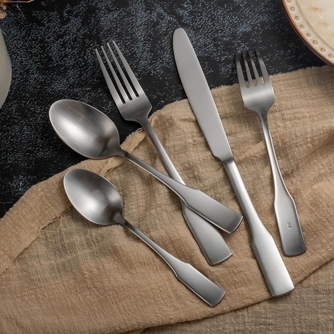 Alata Kate Satin 20-Piece Silverware Set,Service for 4,Stainless Steel Flatware Set,Matte Satin Polished Cutlery Set,Dishwasher Safe