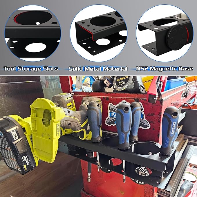 ULIBERMAGNET Magnetic Spray Can Holder,Magnetic Power Tool Organizer Rack,Heavy Duty Cup Drill Holder,Wall Mount Metal Tool Rack with Screwdriver, Cordless Drill, Spray Bottle, Utility Rack for Garage