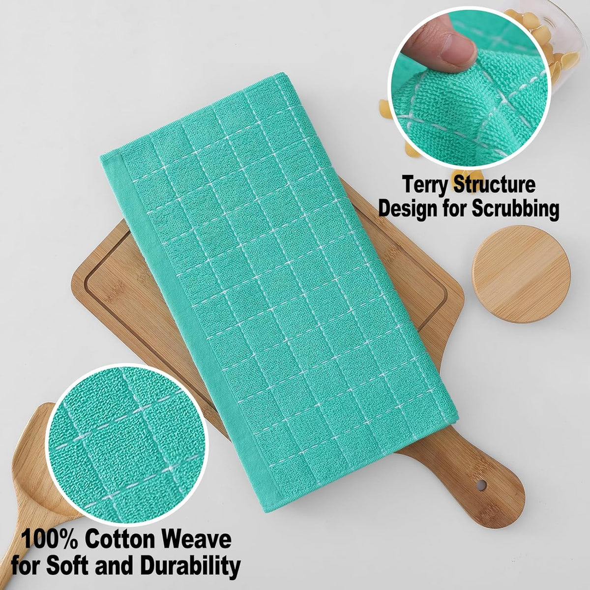 Homaxy 100% Cotton Terry Kitchen Dish Cloths, Ultra Soft and Absorbent Dish Towels for Kitchen, Suitable for Drying and Washing Dishes, 8 Pack, 12 x 12 Inches, Turquoise