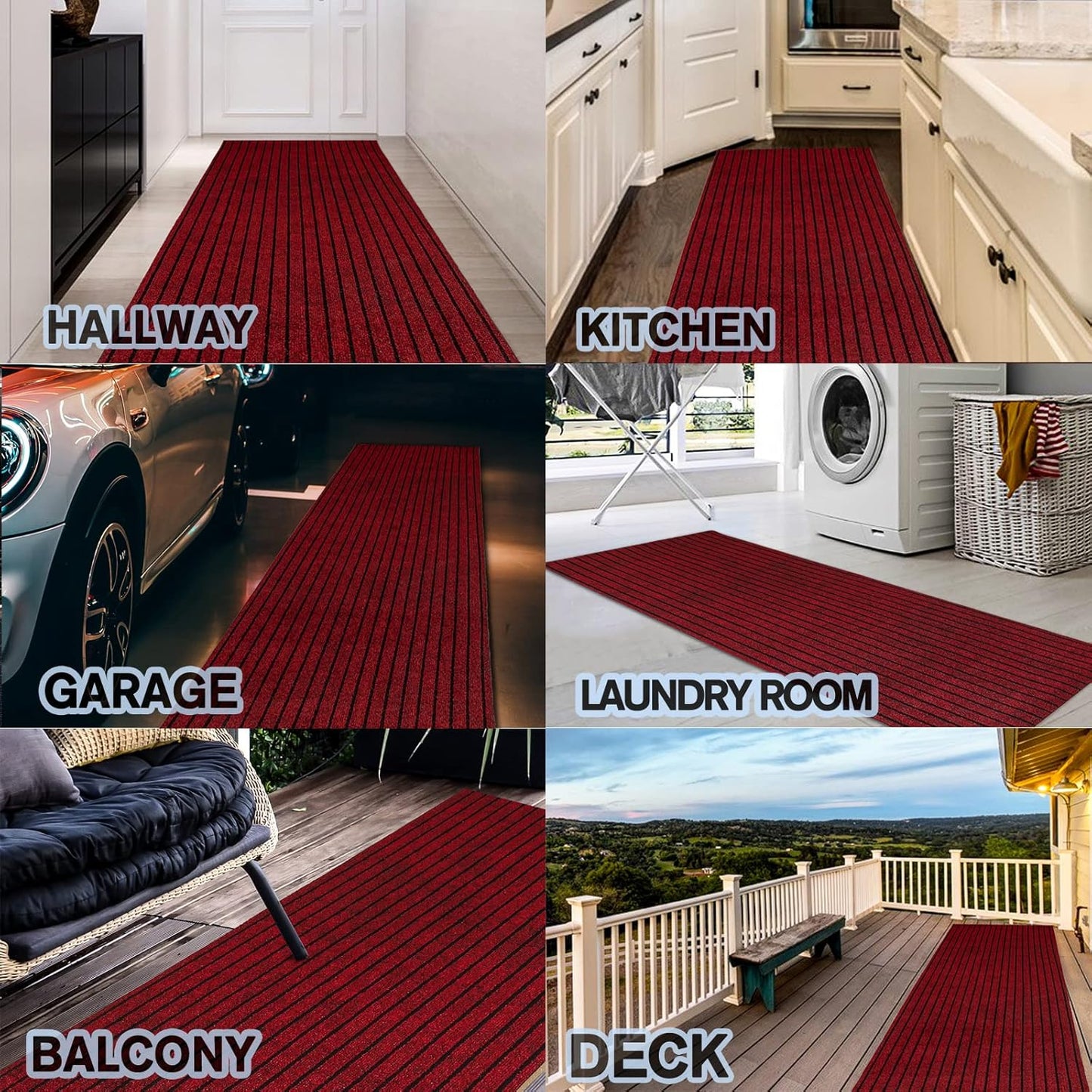 Custom Size Backed Non-Slip Area Rugs Runner, Easy Clean, Waterproof Runner Rugs for Hallway Entryway, Kitchen, Laundry, 4FT x 46FT, Red Stripe