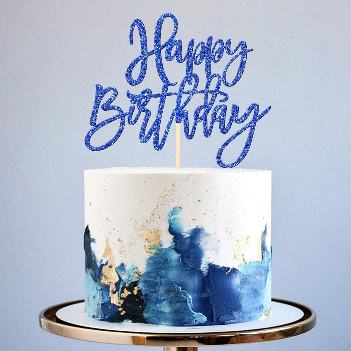 ZHUOWEISM 1 PCS Glitter Happy Birthday Cake Topper for Celebrating Anniversary Theme Party Cake Decorations Supplies Dark Blue