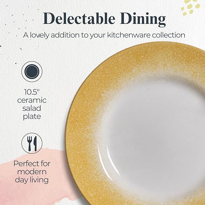 Portmeirion Potter's Mist Dinner Plate (Set of 4) - 10.5" Earthenware Plates with Classic Mist Rim - Microwave, Dishwasher, Freezer, Oven Safe - Ideal Modern Dinnerware Set (Yellow Mist)