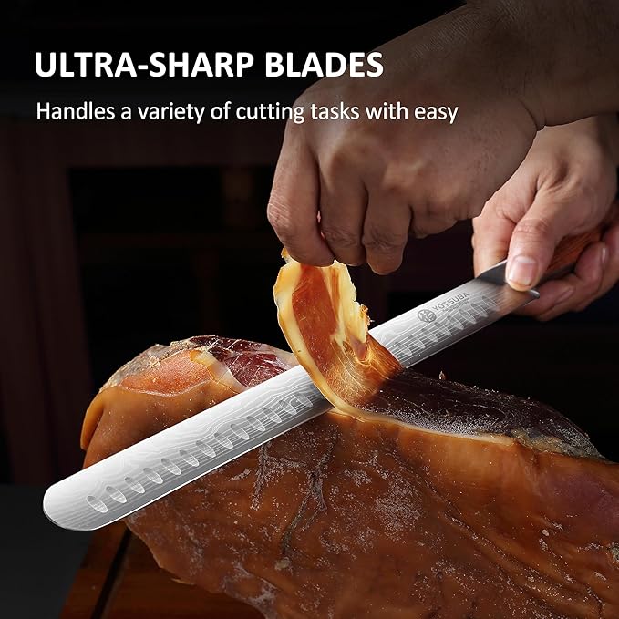 YOTSUBA Carving Knife, 12 inch Brisket Knives, High Carbon Steel Slicing Knives with Ergonomic Handle, Meat Cutting and BBQ Knife, Razor Sharp Carving Knives for Meat with Gift Box