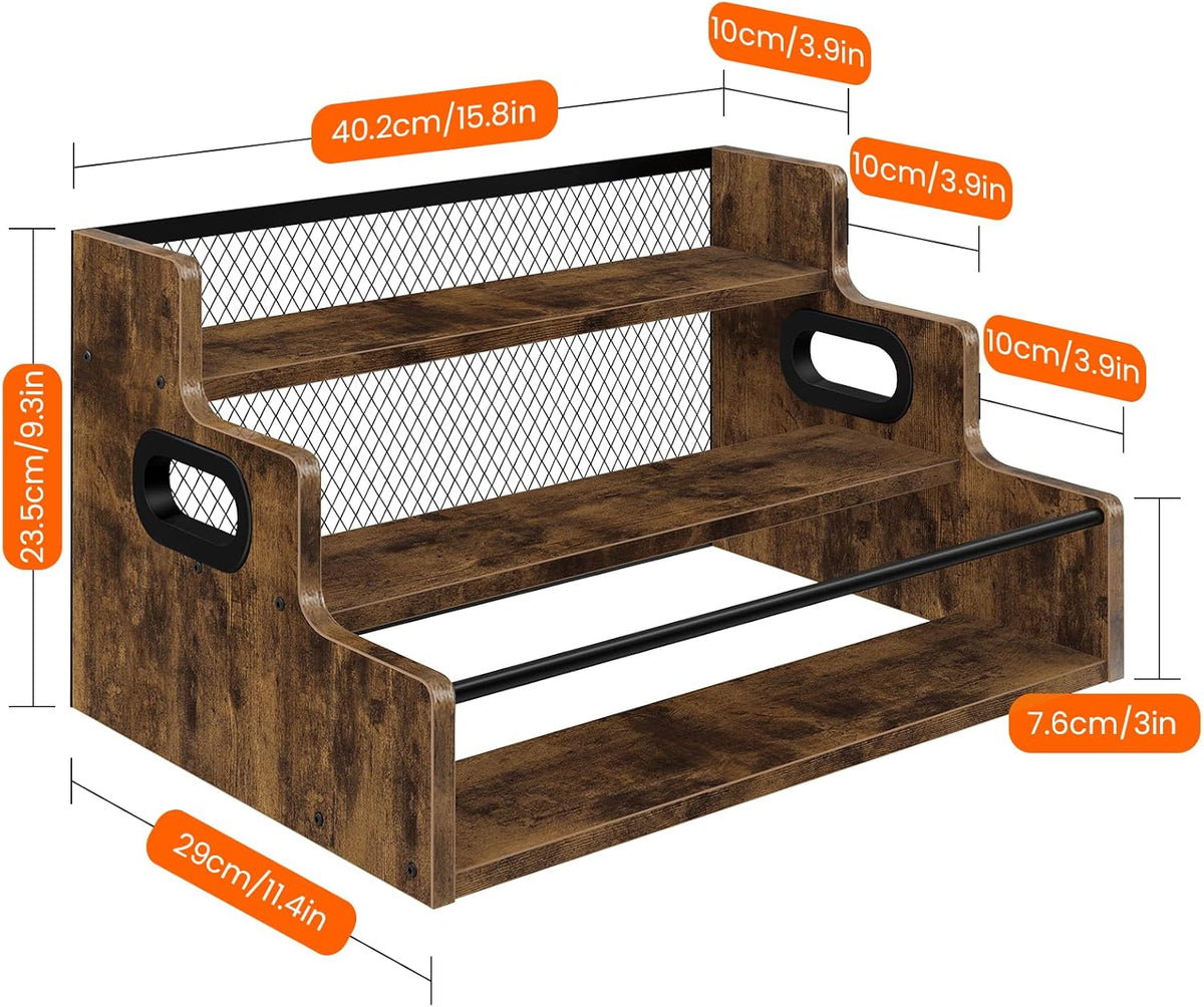 Homode Liquor Bottle Display Shelf, 3 Step Coffee Syrup Rack Organizer, Countertop Liquor Wine Rack, Mini bar, Liquor Cabinet, Home Retro Bar Shelf Stand for Whiskey Alcohol Drink