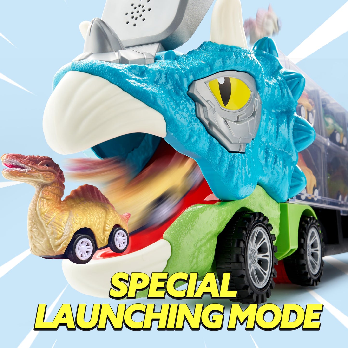 JOYIN 13 in 1 Dinosaur Toys for Kids 3-5, Triceraptor Dinosaur Truck with 12 Pull Back Cars, Birthday Gifts Toys for 3 4 5+ Year Old Boy, Transport Carrier Truck