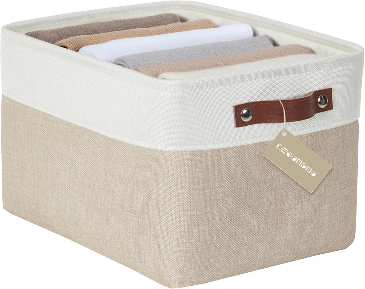 DECOMOMO Storage Baskets for Shelves - Fabric Storage Bins, Linen Closet Organizers and Storage (Beige & White, Large - 1 Pack)
