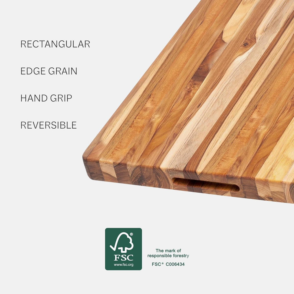 Teakhaus Cutting Board - Large (L) Wood Cutting Board with Grip Handles - Reversible Teak Edge Grain Wood - Knife Friendly - FSC Certified