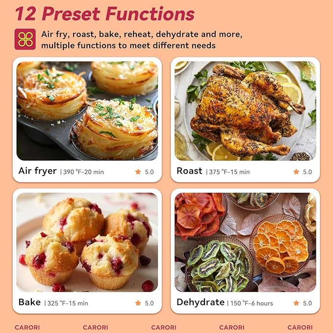 Air Fryer 12 Preset with Viewing Window, 6Qt Large Capacity, 400℉ Max Crisp, Airfryer, Bake, Roast, Dehydrate, Reheat, 1700W Quick Even Easy Meals, Nonstick Dishwasher Safe Basket
