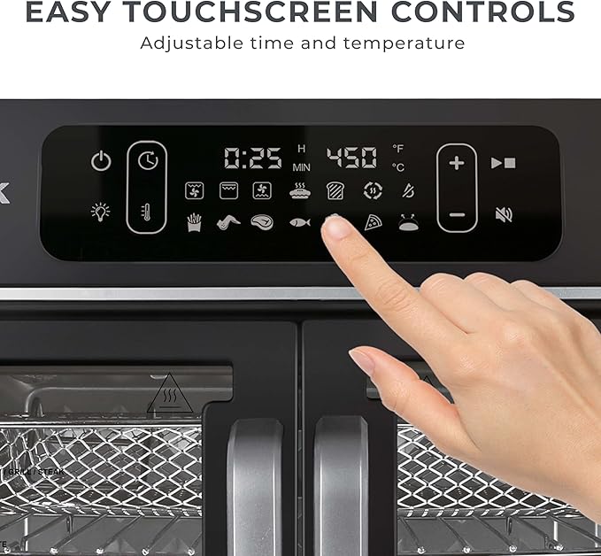 Kalorik Air Fryer Convection Oven Designer Series 26-Quart with Dual Speed Fan Easy Pull French Doors and 14 Smart Cooking Presets, Includes 5 Cooking Accessories, 1700-Watts, Black