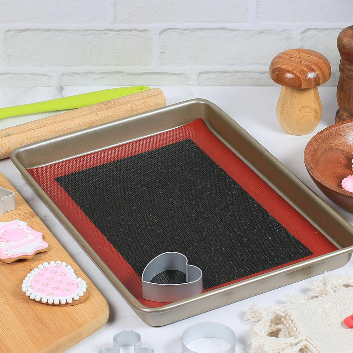 Perforated Silicone Baking Mats for Quarter Sheet, 2 Pcs Non-Stick Eclair Baking Mats for 9x13 Cookie Sheet, Reusable Baking Sheet Liners Compatible with Nordic Ware Naturals Quarter Sheet