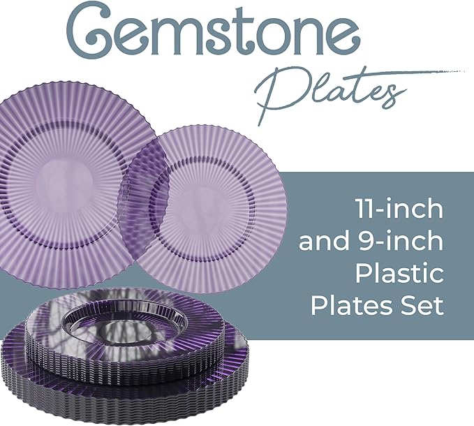 Exquisite 40 Piece Plastic Disposable Plates Set For 20 Guests I 20 X 9 Inch & 20 X 11 Inch Disposable Plastic Plates | Color: Purple | Great for Weddings Parties And Formal Occasions