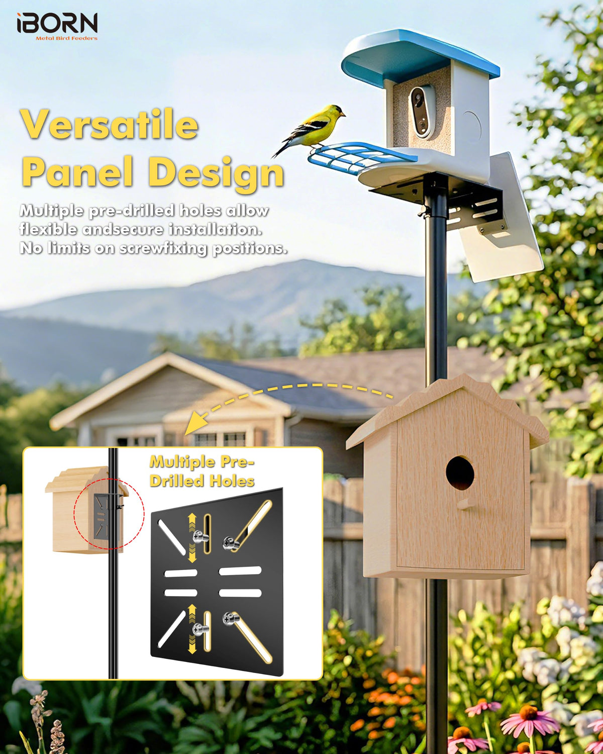 iBorn Bird Feeder Pole for Deck C-Clamp On Railing Mount Camera Bird Feeder Pole 3in1 Compatible Deck Mount Poles for Outdoors Adjustable Bird House Bracket Mount Kit Universal for Smart Feeder