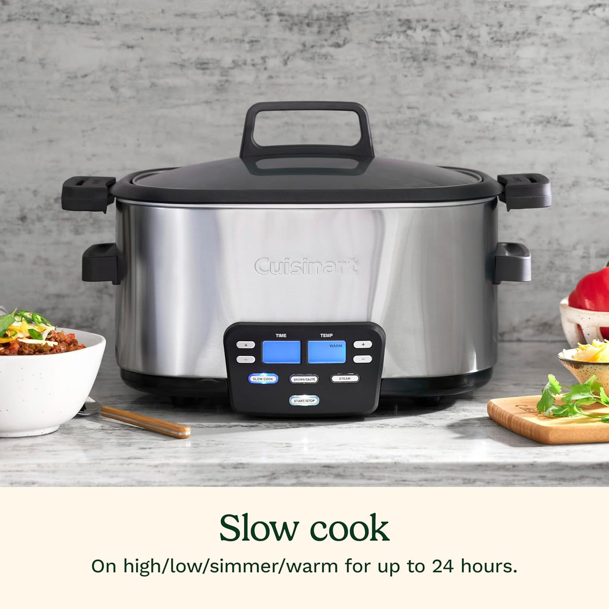 Cuisinart MSC-600 3-In-1 Cook Central 6-Quart Multi-Cooker: Slow Cooker, Brown/Saute, Steamer, Silver