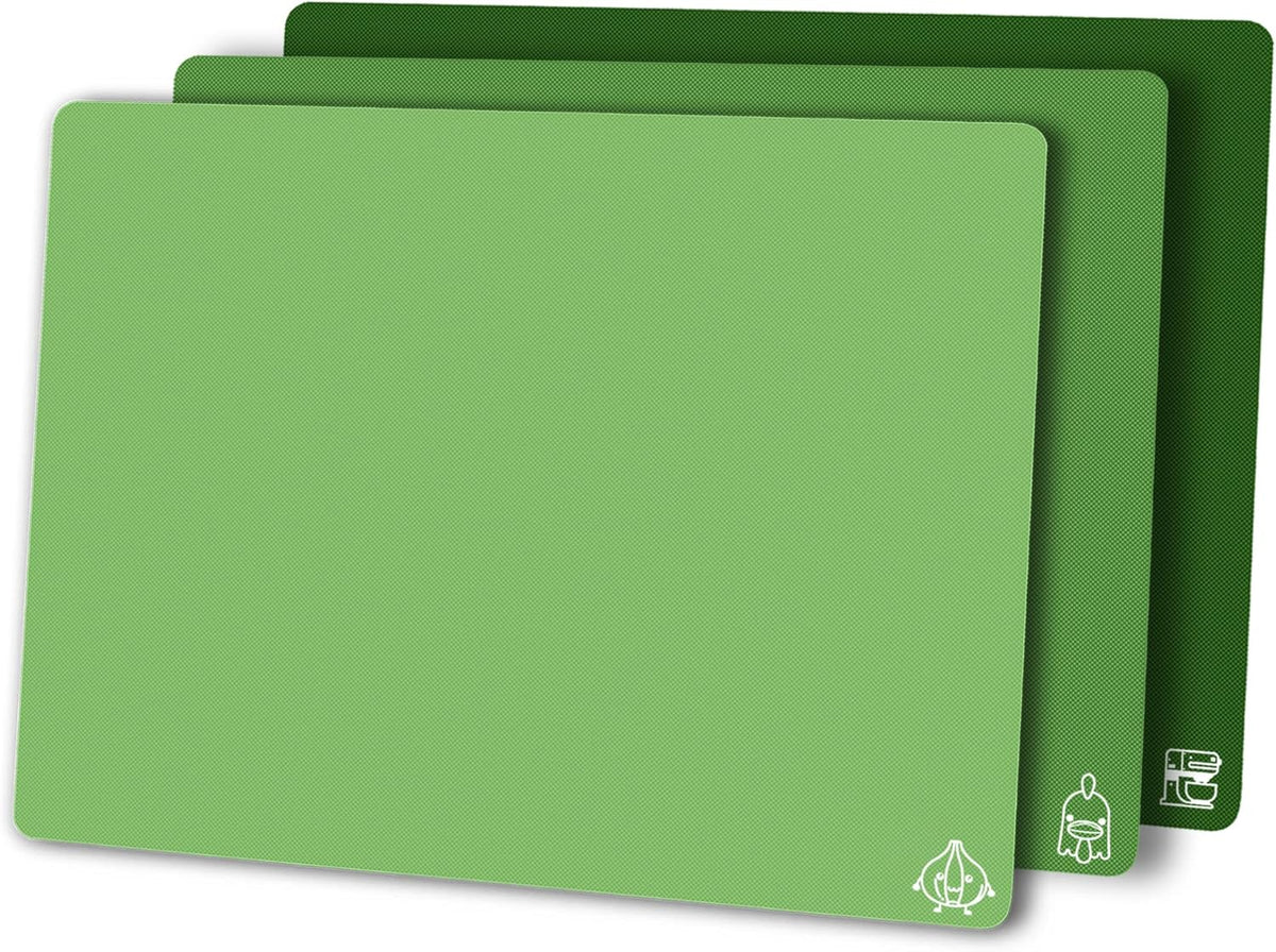 ZVP Flexible Plastic Cutting Board Set of 3 Gradient Color, Colorful Chopping Boards, BPA Free Mats, Non Slip, Dishwasher Safe, 15×12 Inch, Green Multi-Color