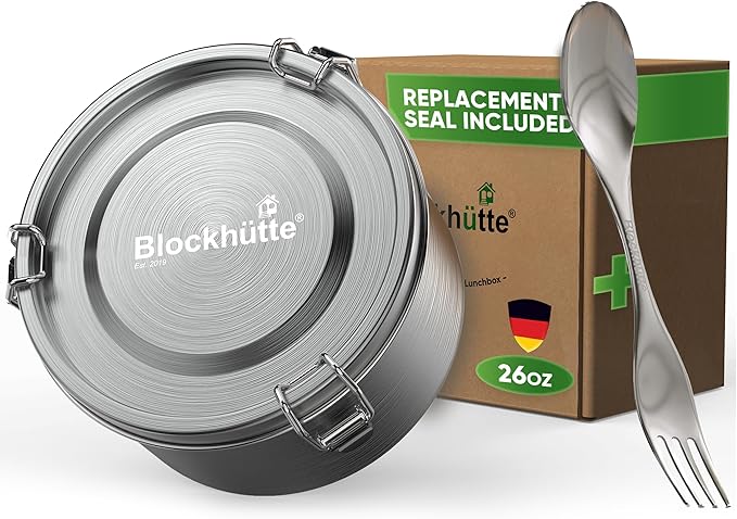Blockhütte Stainless Steel Food Containers 26oz Leakproof, Metal Food Containers with Lids Dishwasher Safe, Stainless Steel Lunch Container for Kids Plastic Free, Metal Bento Box for Adults