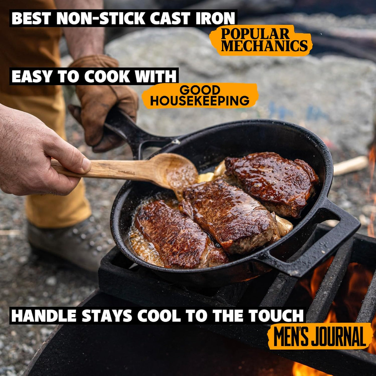 Stargazer 13.5-Inch Cast Iron Skillet | Made in USA, Seasoned, Premium Frying Pan for Grilling, Searing, Baking & More – Durable Cast Iron with Smooth Cooking Surface