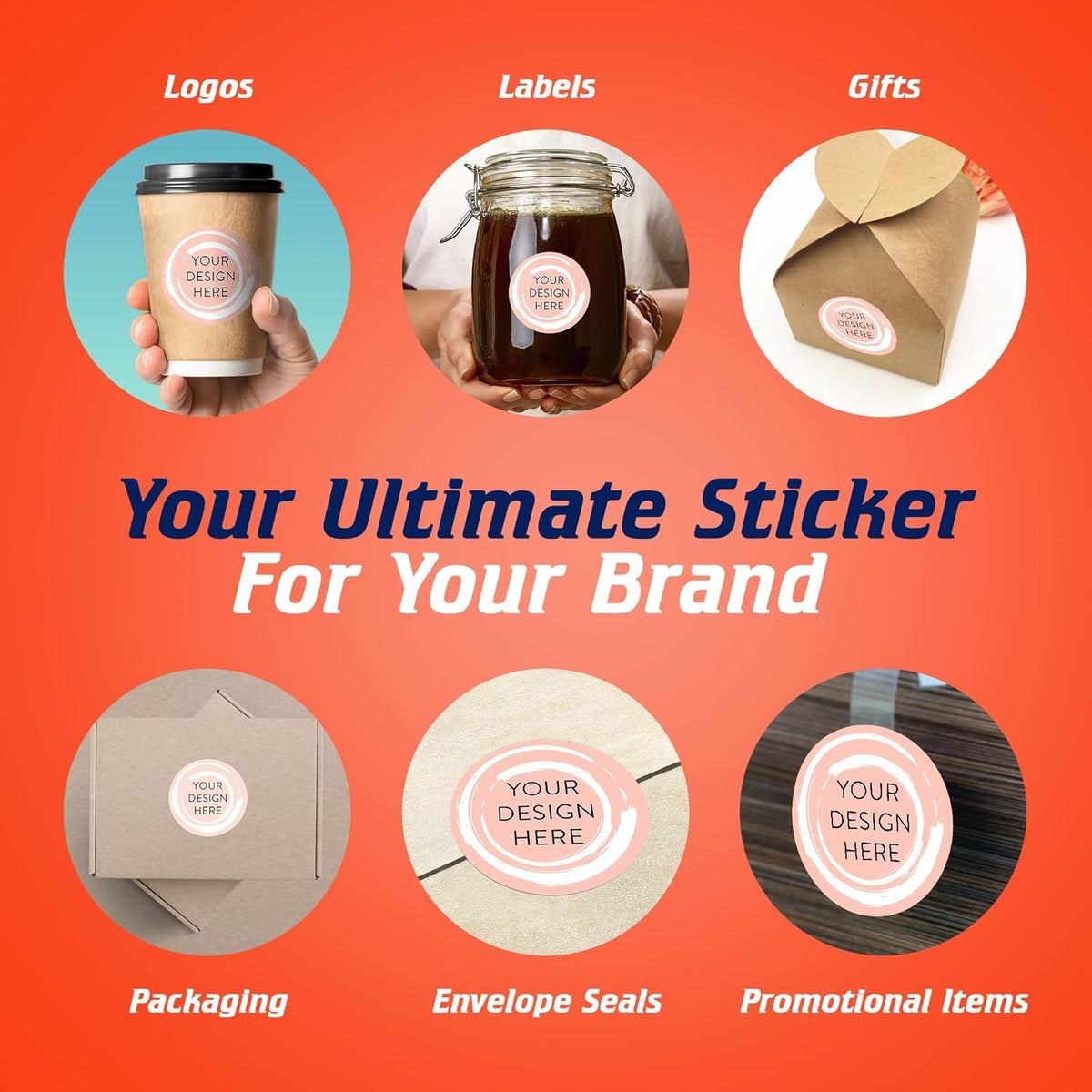 100 Custom Vinyl Stickers - Upload Your own Image, Text, Design, Logo - Personalized Logo Labels for Handmade, Packaging, Bottle, Jars, Candle, Brand Stickers (Peach, 2x2)