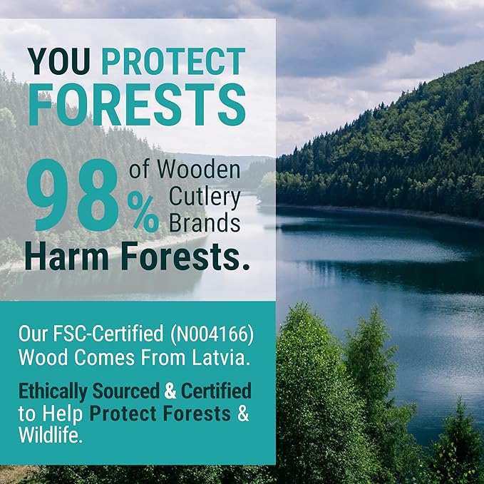 Disposable Wooden Spoons For Eating - 300pcs - Heavy Duty & Plastic Free - Our Guilt-Free FSC Certified Wood Protects Forests - A Great Alternative to Bamboo Spoons Disposable.