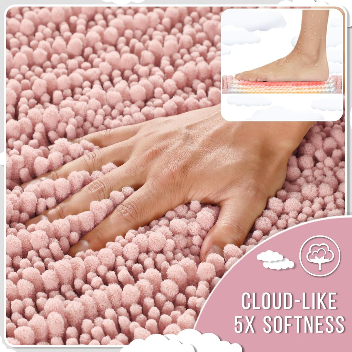 Yimobra Large Bathroom Rugs Non Slip Washable 36x24 Inch - Ultra Soft Absorbent Chenille Bath Mat, Quick Dry Shaggy Floor Carpet for Tub Shower, Light Pink Home Decor Accessories