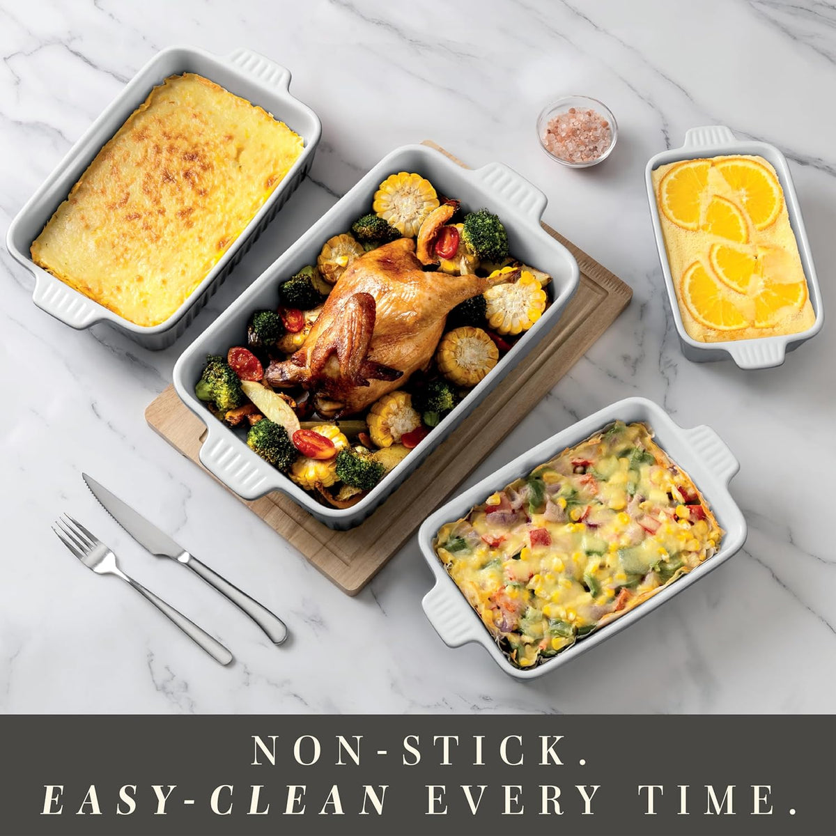 COOK WITH COLOR Casserole Dishes for Oven, Porcelain Baking Dishes, Ceramic Bakeware Sets of 4, Rectangular Pans Handles for Baking Cake Kitchen