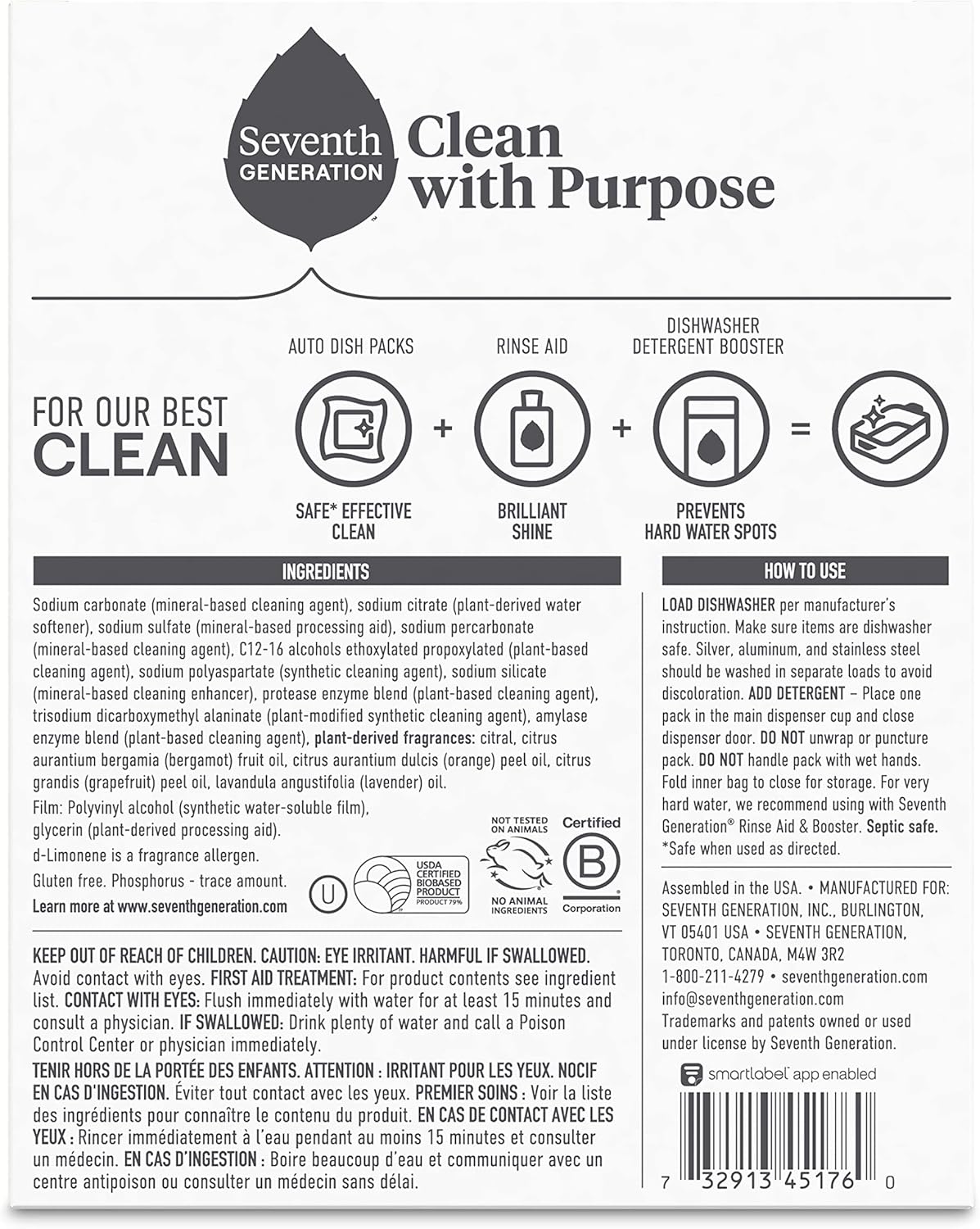 Seventh Generation Power Plus Dishwasher Detergent Packs Fresh Citrus scent Pack of 6 for sparkling dishes Dishwasher tabs, 15 count