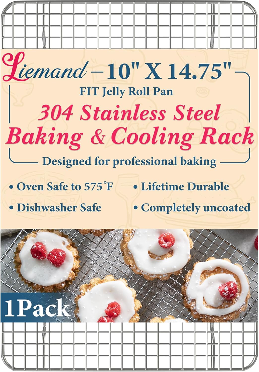Cooling Racks for Cooking and Baking-10"x14.75" Oven Safe Premium Stainless Steel Heavy Duty Baking Rack Tight-Wire, Fits Jelly Roll Pan for Roasting & Grilling & Cooking-1 Pack