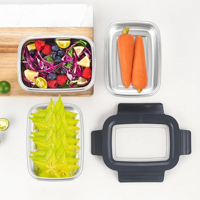 BEFOY 4PCS Stainless Steel Food Storage Container with Lids Bento Lunch Box Leak Proof & Airtight for Kitchen Meal Prep freezer Reusable & Stackable Oven Dishwasher Safe (650 * 4)