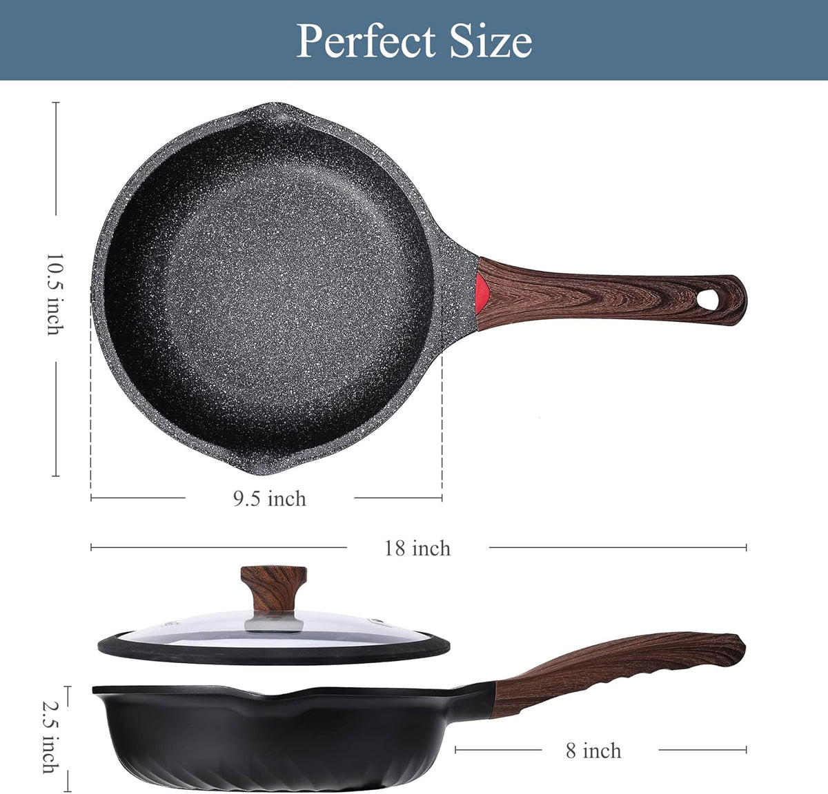 Vinchef Nonstick Deep Frying Pan Saute Pan with Lid, 10in/3Qt Skillet Pan, German 3C+ Ceramic Coating Technology, Aluminum Casting, Induction Compatible