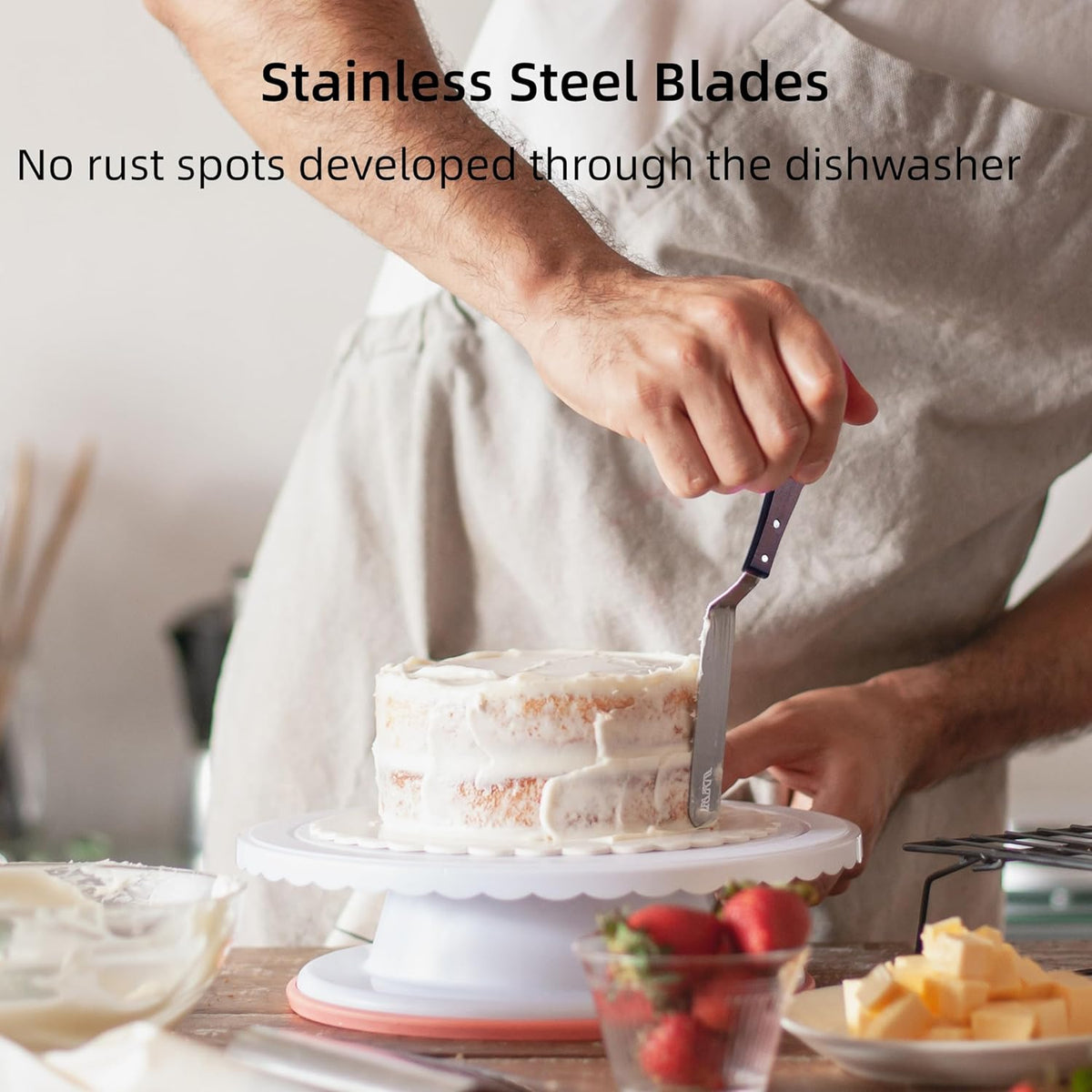 Cake Decorating Angled Icing Spatula Set of 6 8 & 10 Inch Wooden Handle Stainless Steel Offset Frosting Spatulas