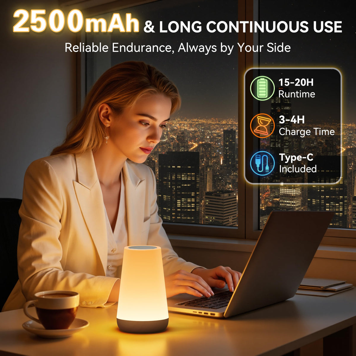 Auxmir Rechargeable Night Light, Touch Table Lamp with Remote, Dark Brown