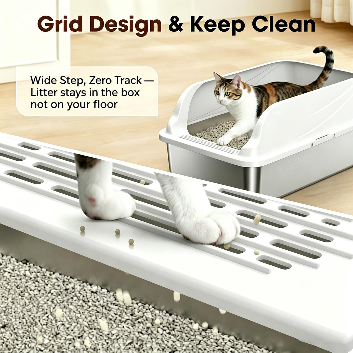 KISENG 2-Pack Stainless Steel Litter Box Large Easy Clean 2-Scoop Included