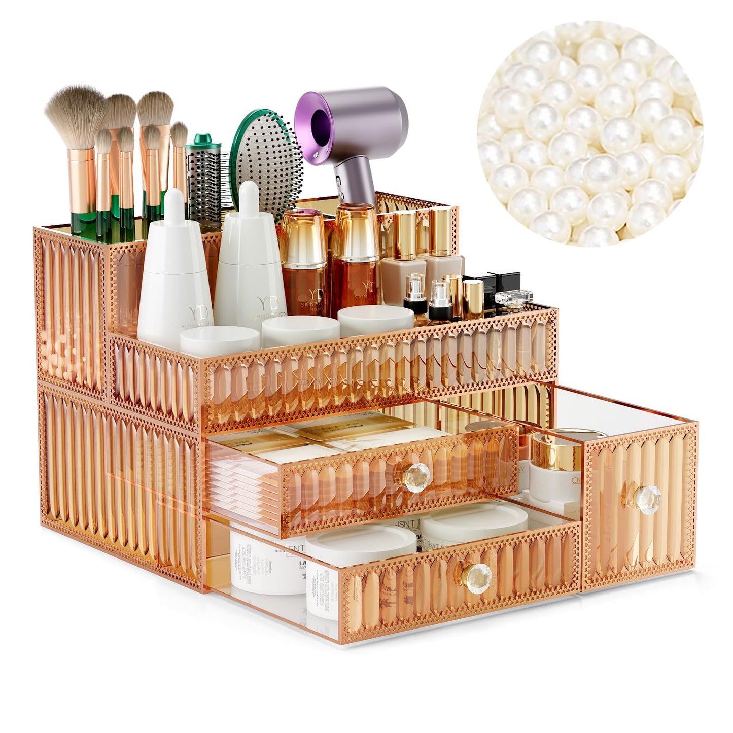 Youdepot Golden Tempered Glass Vanity Organizer for Cosmetics