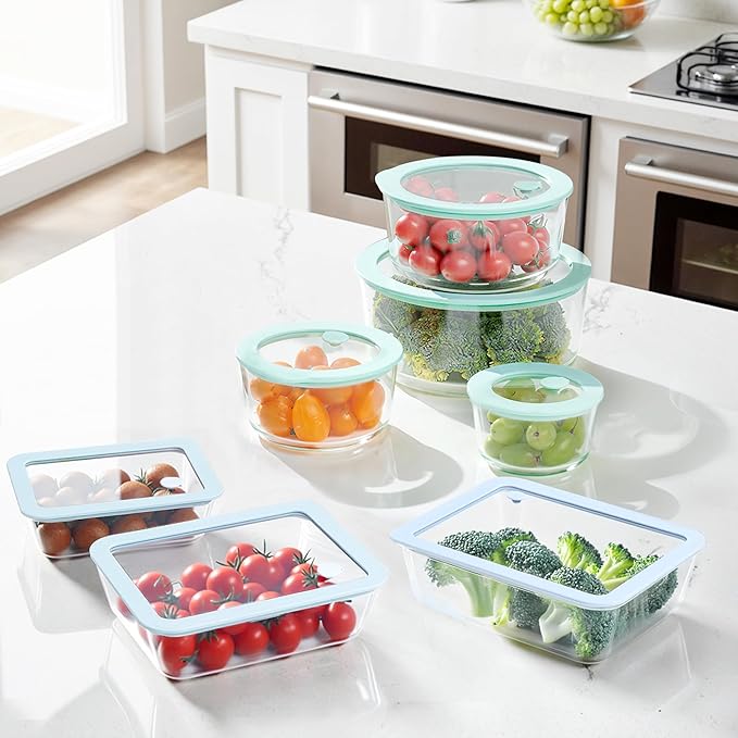 Urban Green Glass Food Container Set with Silicone Glass Lid, 3 Pack, Airtight, LeakProof, 100% Plastic Free, Meal Prep Food Storage Containers