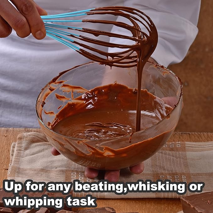 Anaeat Silicone Balloon Whisk, Perfect for Non-Stick Cookware, Milk and Egg Beater Blender, Heat Resistant Kitchen Whisks for Whisking, Cooking, Baking, Beating, Frothing & Stirring (Blue)