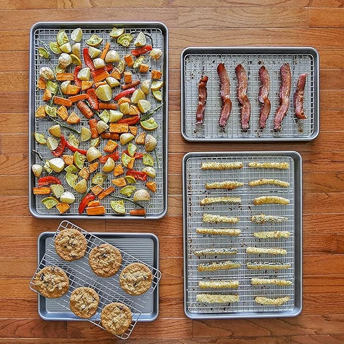 USA Pan Bakeware Half Sheet Baking Pan and Bakeable Nonstick and Cooling Rack Set, Metal